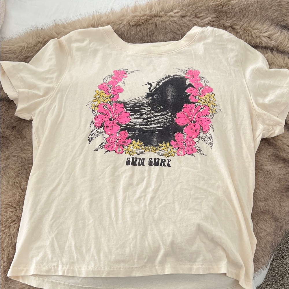 Jcrew Sun Surf Graphic Tee with Pink Floral Design